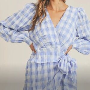 NWT Mable Gingham Garden Wrap Crinkle Crepe Dress | S